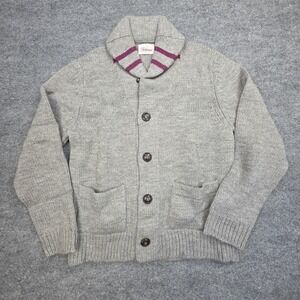 Bolivares Sweater Men's Large Gray Red Shawl Collar Button 100% Wool NWOT